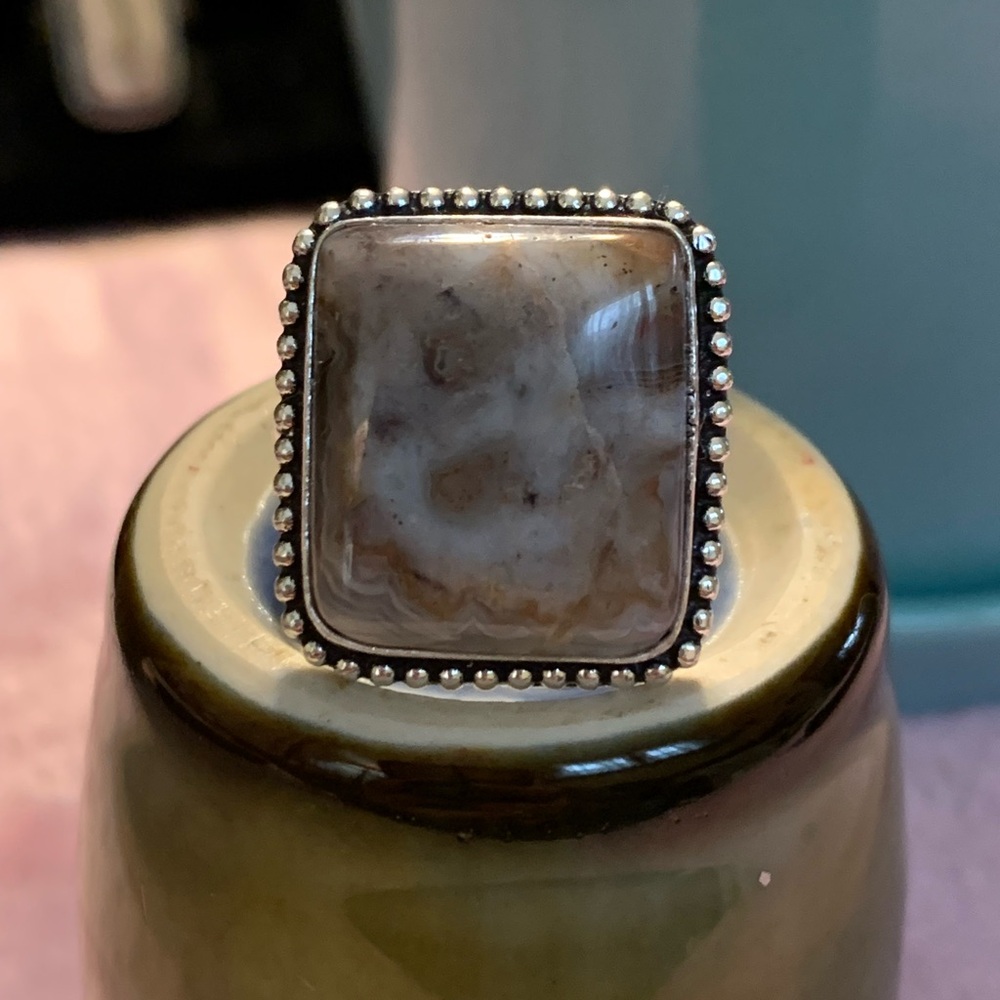 GENUINE GEMSTONE SILVER RING. Size 10.